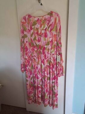NWT Womens Floral Pink Long Sleeve Midi Dress Plus Size 3x